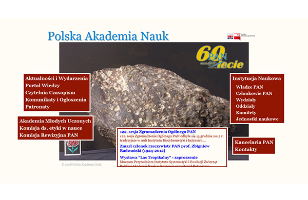 Strona internetowa Polskiej Akademii Nauk www.pan.pl